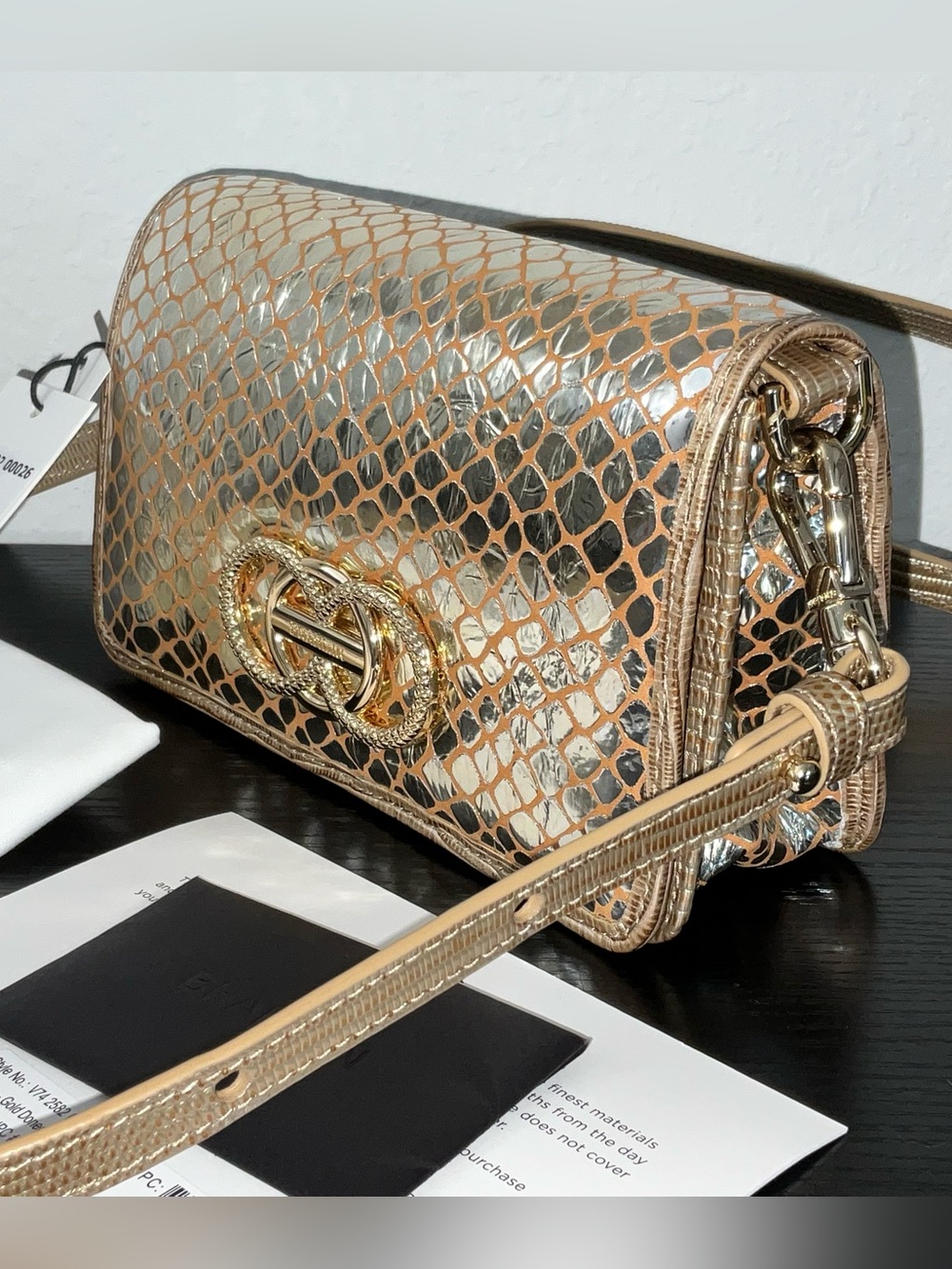 Brahmin Minuette GOLD DONEGAL Mixed Leather Purse / Wallet Combo NWT